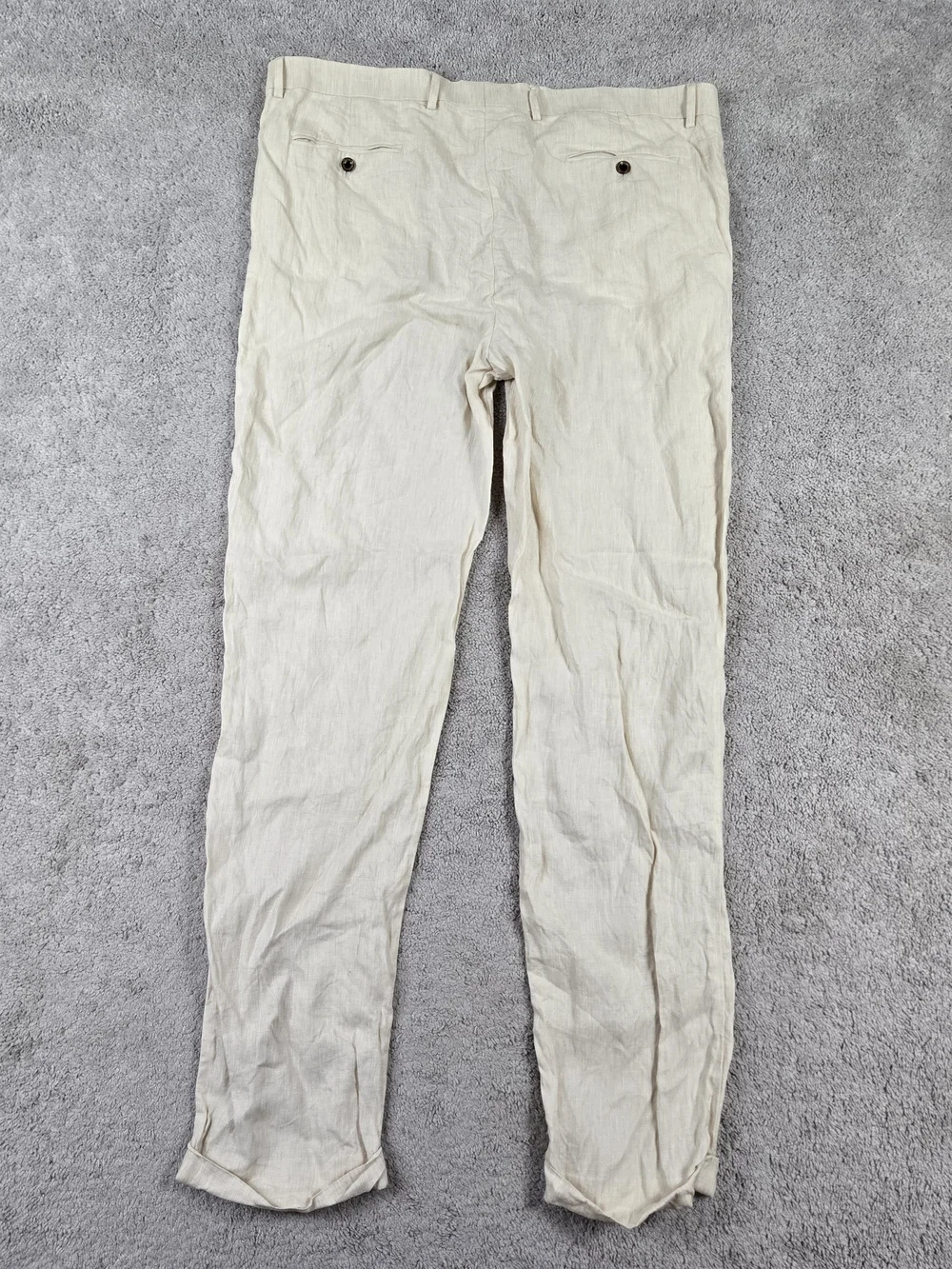 Murano Baird McNutt Linen Pants Mens 42x36 Beige Zac Fit Trousers Cuffed Coastal